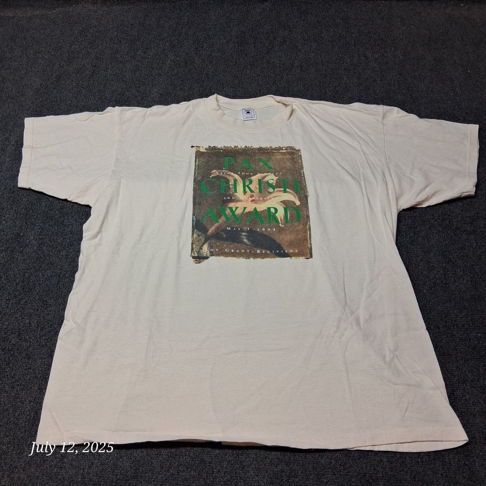 Vintage Pax Christi Award T Shirt‎ Size XXL Beige Delta Made in USA 90s